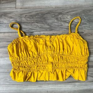 J Crew Cinched Waist Cotton Poplin Yellow Ruched Women's Tank Top Size L